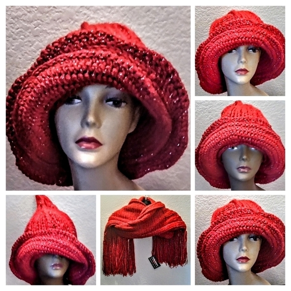 NWT Novelty Cashmere Blend Wide Brim Winter Hat With Bling!!!